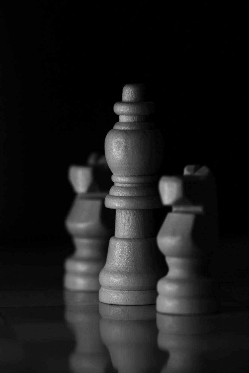 black and white chess pieces artfully captured